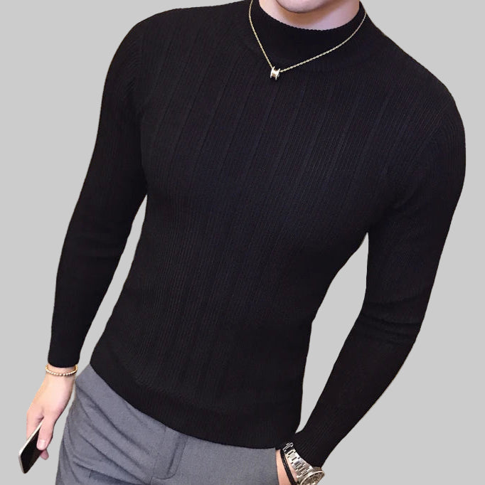 Slim Fit Striped Knit Turtleneck Sweater