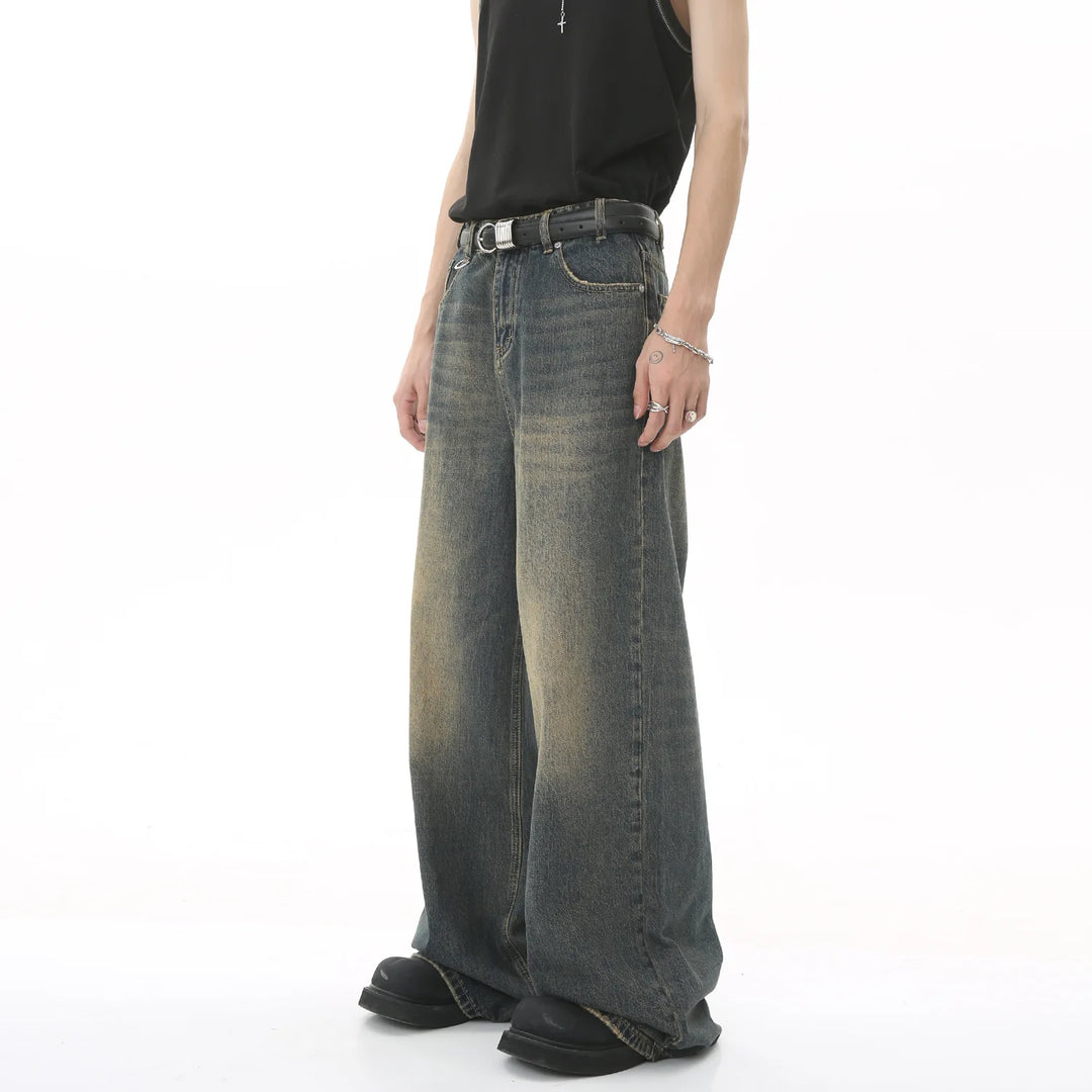 Vintage Wash Baggy Wide Leg Jeans