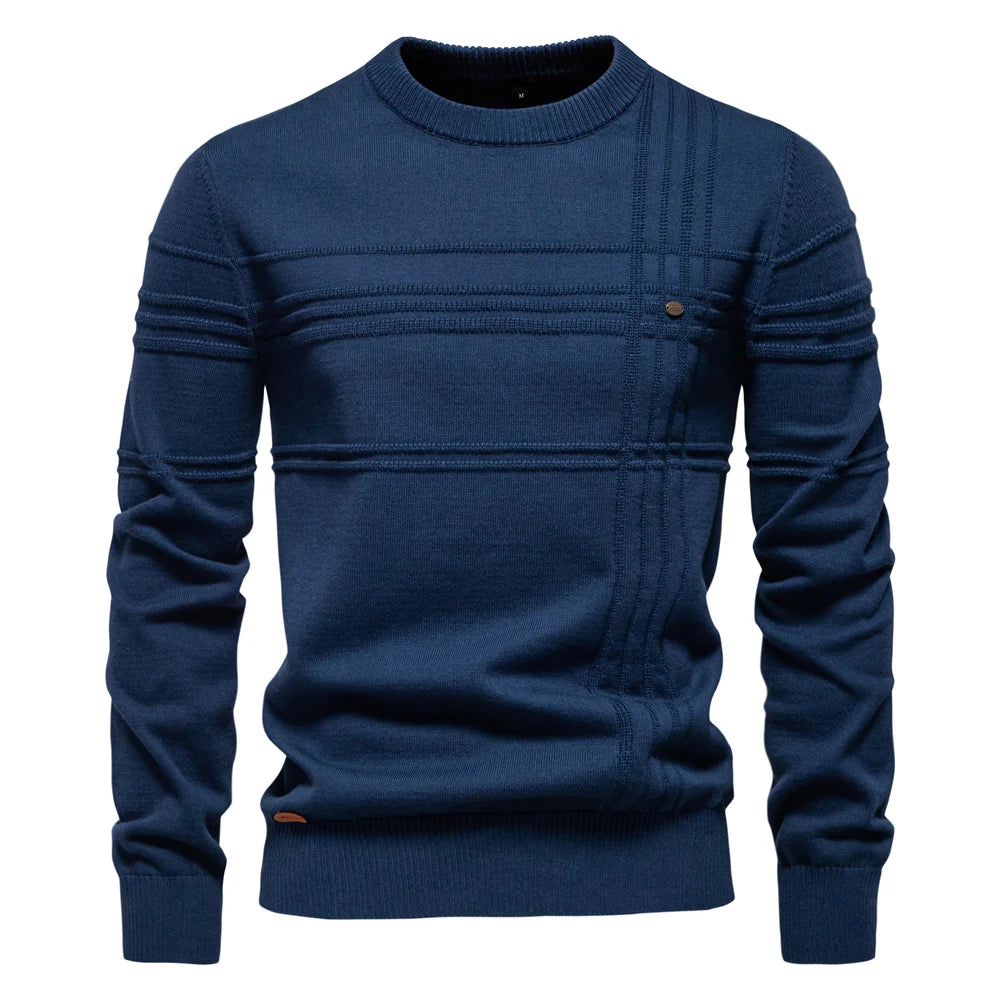 Striped Knitted Cotton Crewneck Pullover Sweater