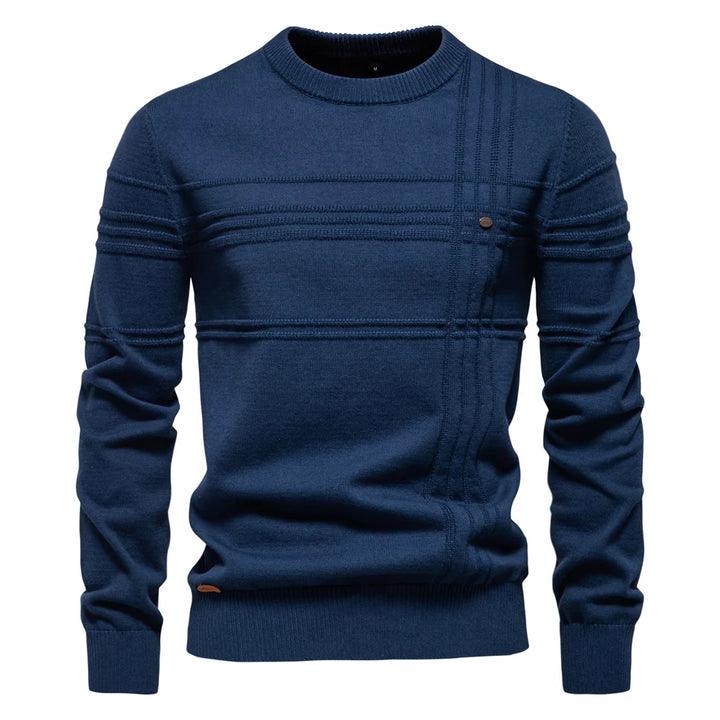 Striped Knitted Cotton Crewneck Pullover Sweater