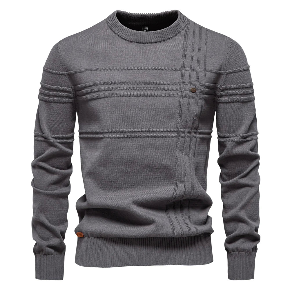 Striped Knitted Cotton Crewneck Pullover Sweater