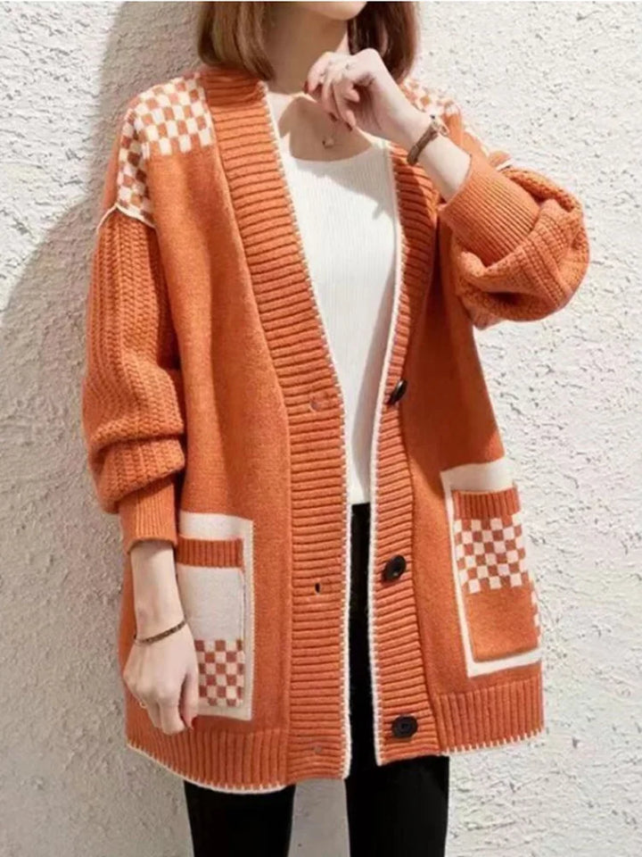 Stylish Plaid Knitted Long Sweater
