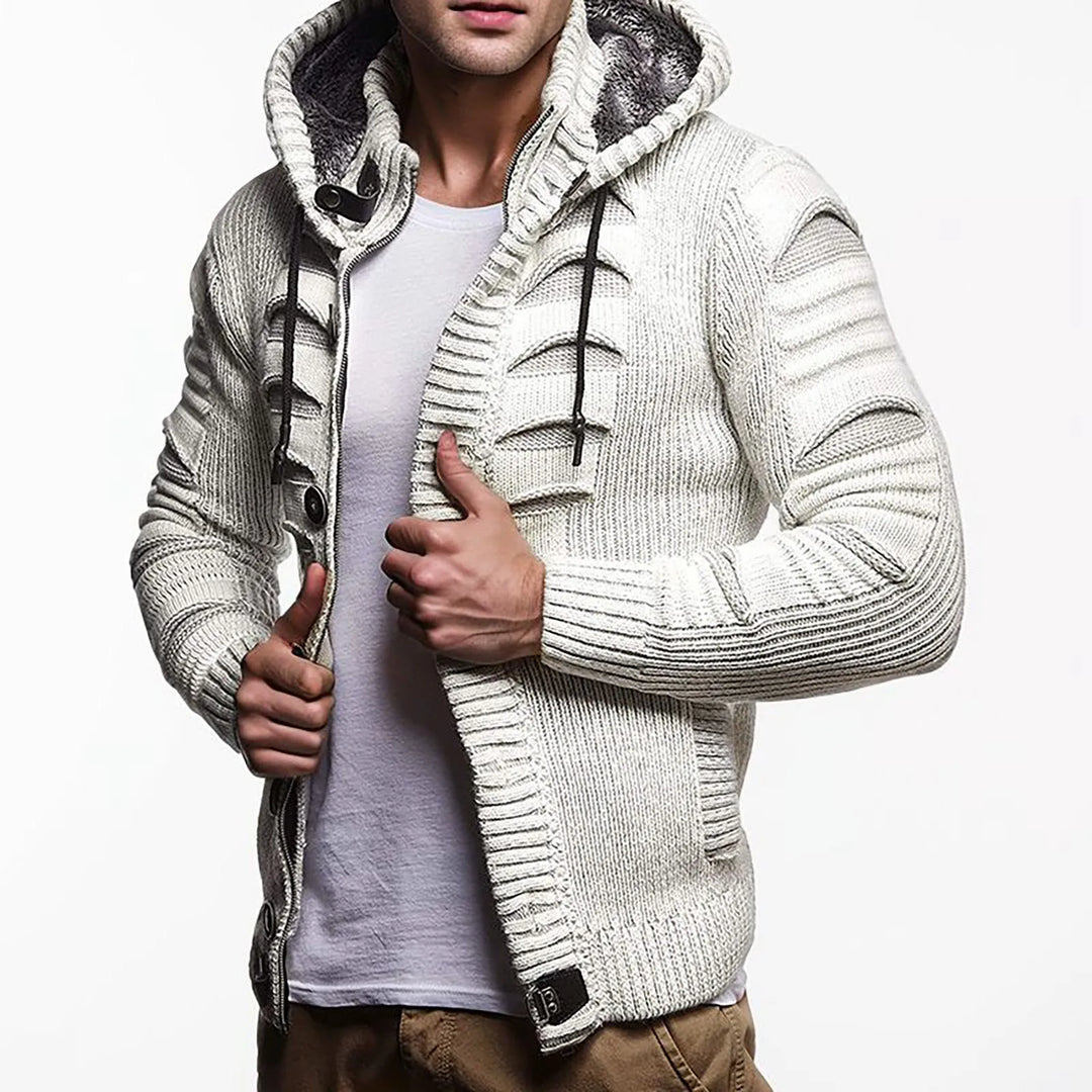 Hooded Knitted Long Sleeve Cardigan Sweater