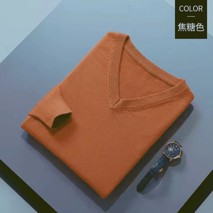 Knitted Cotton Blend Classic V-Neck Pullover