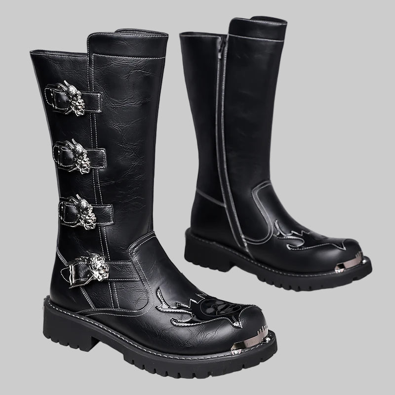 Mid-Calf Leather Motorcycle Boots