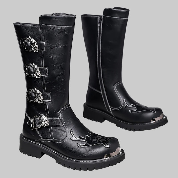 Mid-Calf Leather Motorcycle Boots
