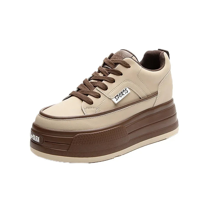 8cm Genuine Leather Platform Chunky Sneakers