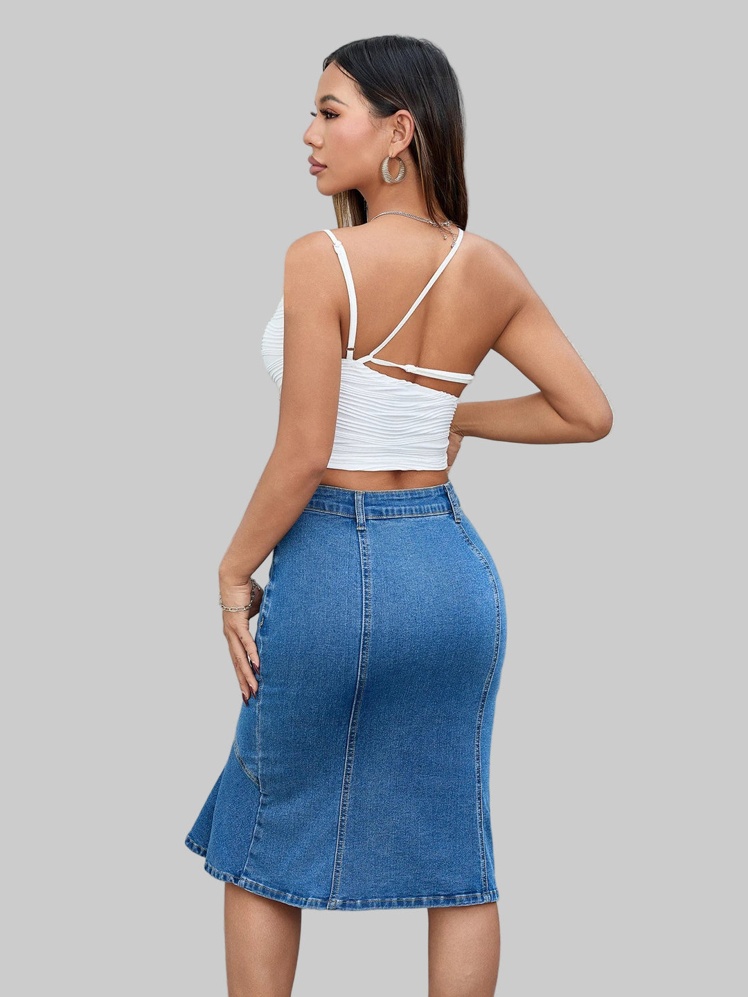 Spliced Trumpet Fishtail Denim Skirt