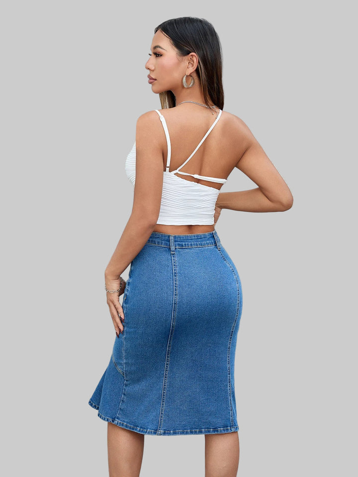 Spliced Trumpet Fishtail Denim Skirt