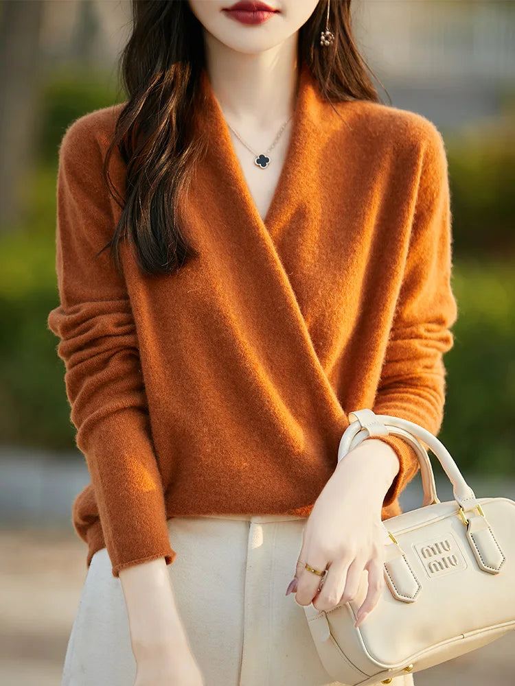 100% Pure Wool Knitted V-Neck Sweater