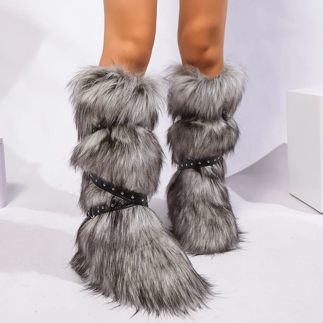 Y2K-Inspired Faux Fur Over-the-Knee Snow Boots