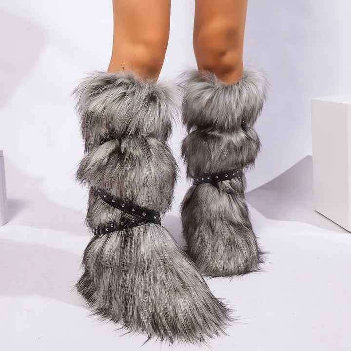 Y2K-Inspired Faux Fur Over-the-Knee Snow Boots