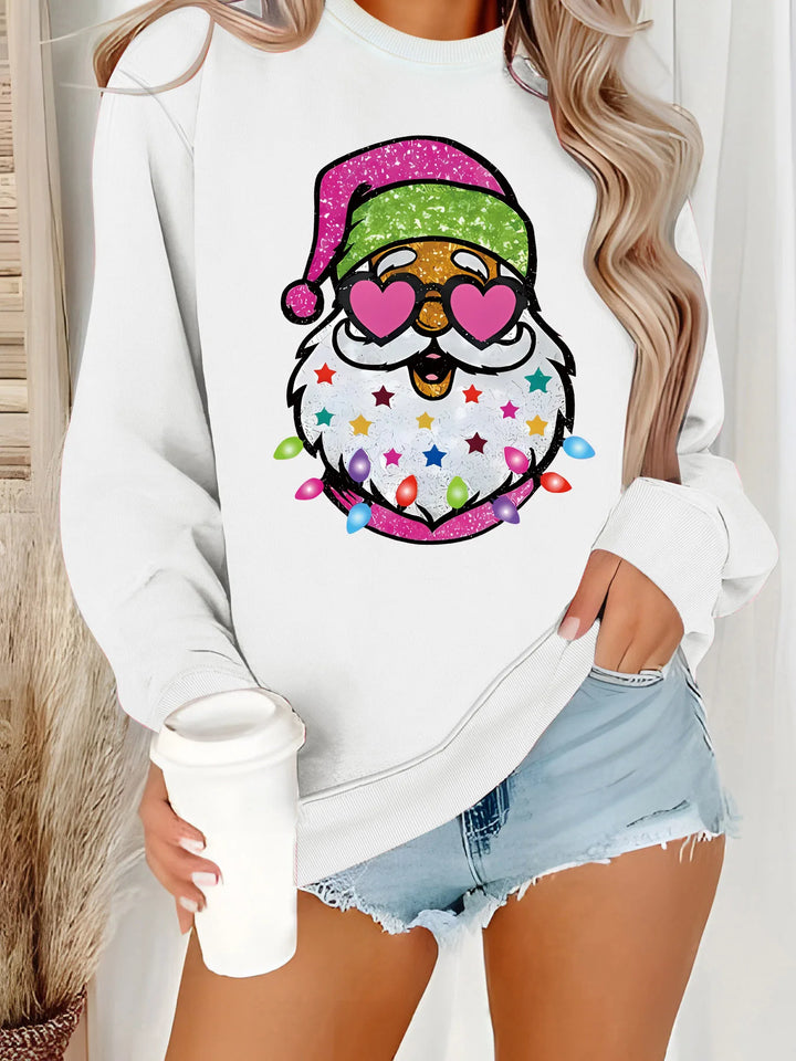 Santa Claus Printed Round Neck Christmas Sweater