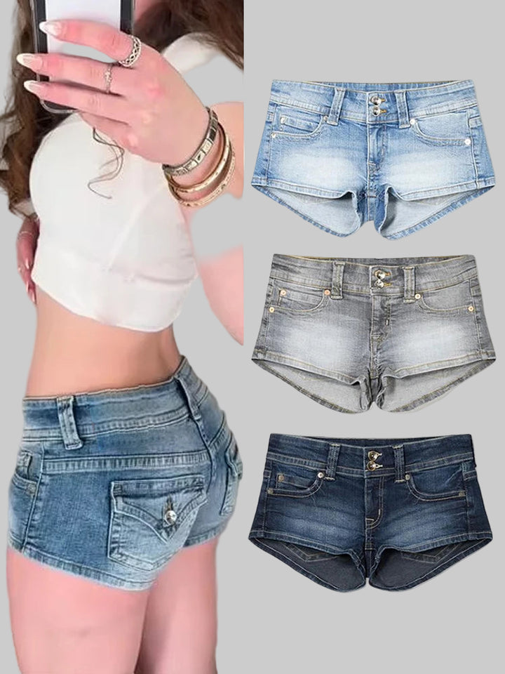 Y2K Low-Waist Peachy Bottom Denim Mini Shorts