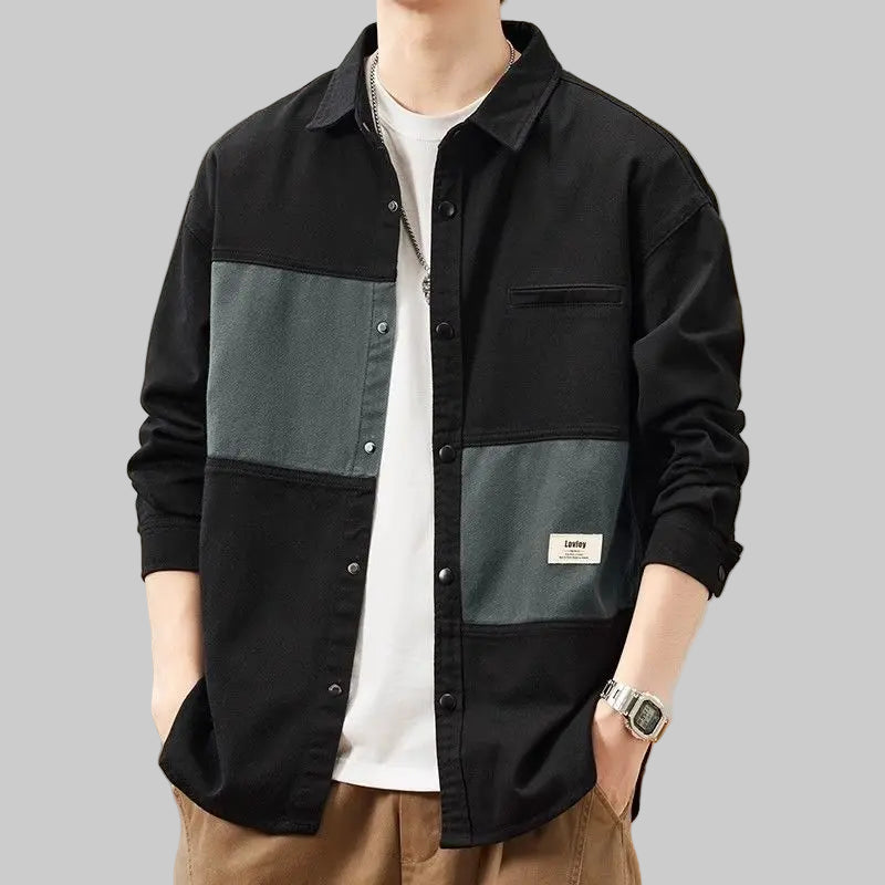 American Retro Workwear Patchwork Shirt Coat