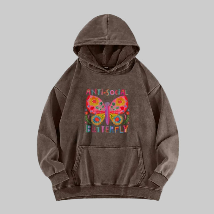 Pure Cotton Color Smudge Butterfly Graphic Print Hoodies