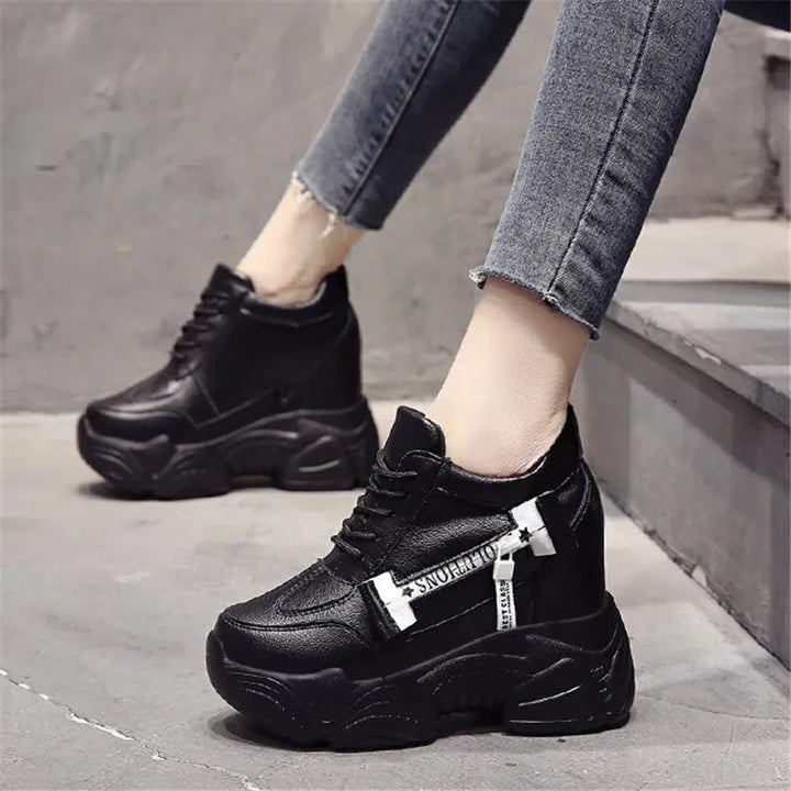 Chunky 12CM Leather Vulcanized Platform Sneakers