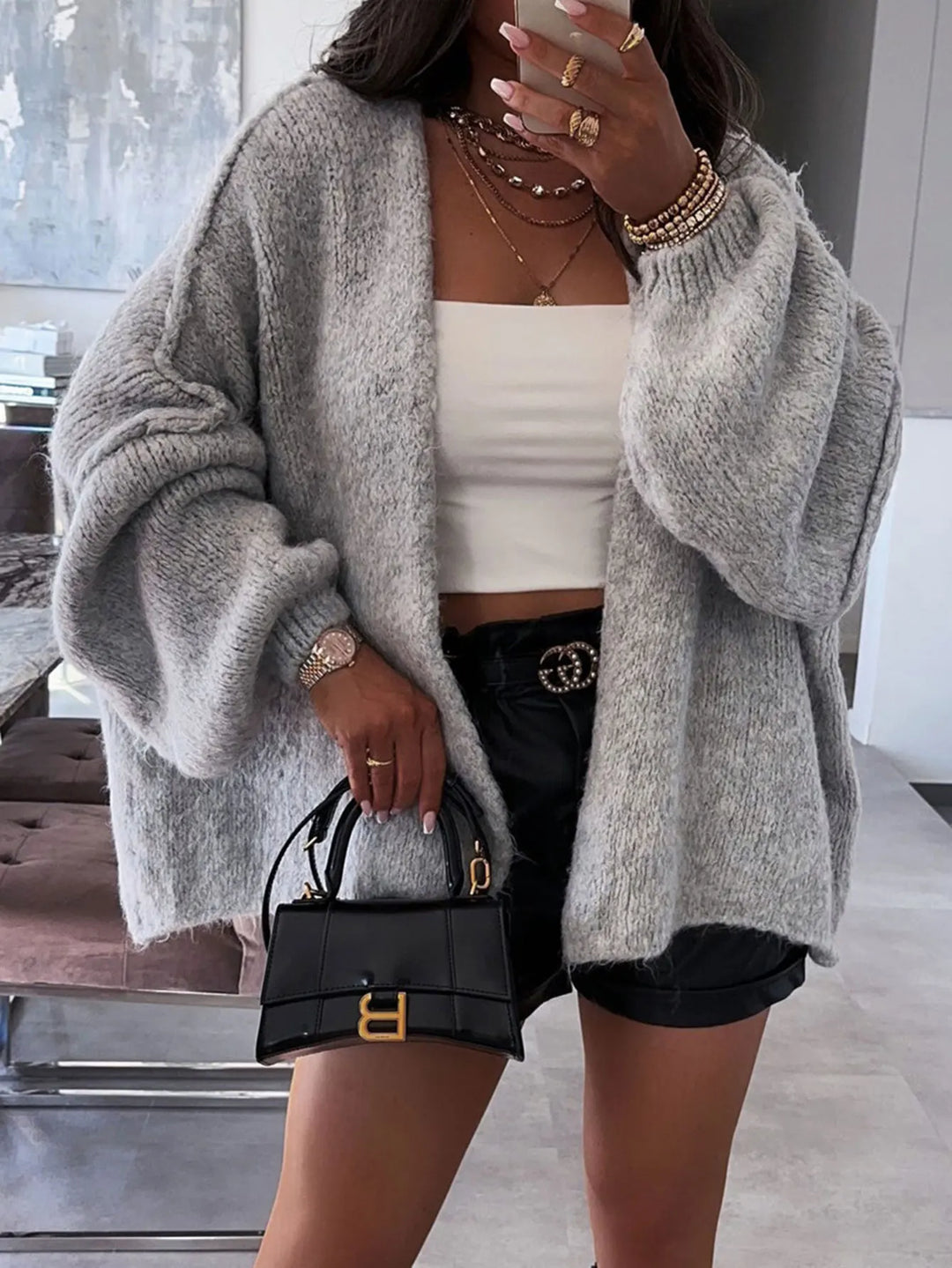 Relaxed Fit Open Front Cardigan