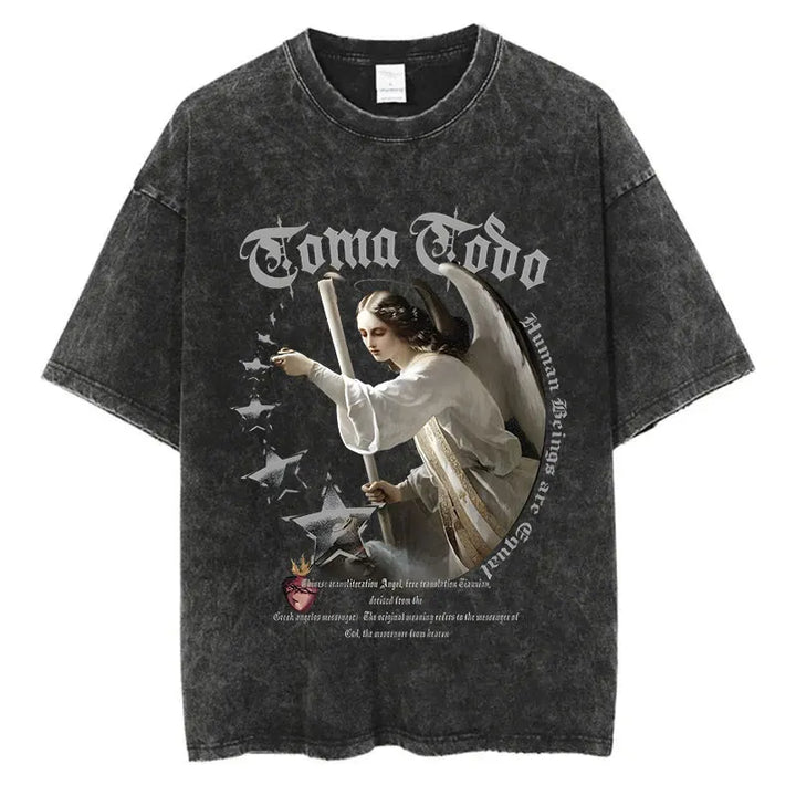 Washed Graphic Print Harajuku Hip Hop T-Shirt