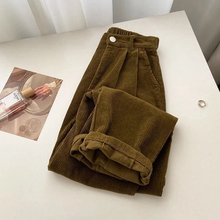 Retro High-Waist Corduroy Pants