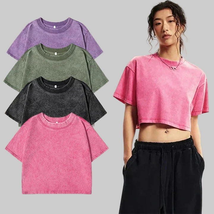 Acid Washed Short T-Shirt for Women