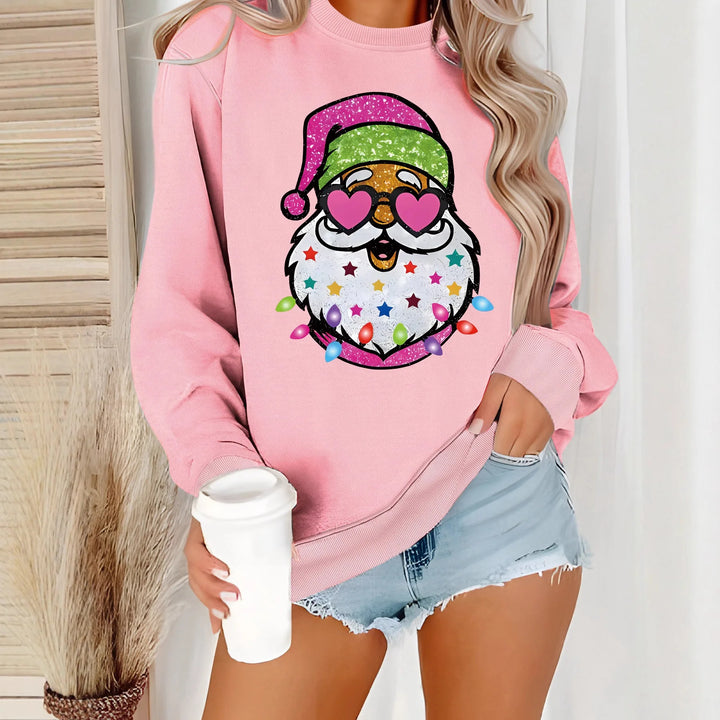 Santa Claus Printed Round Neck Christmas Sweater