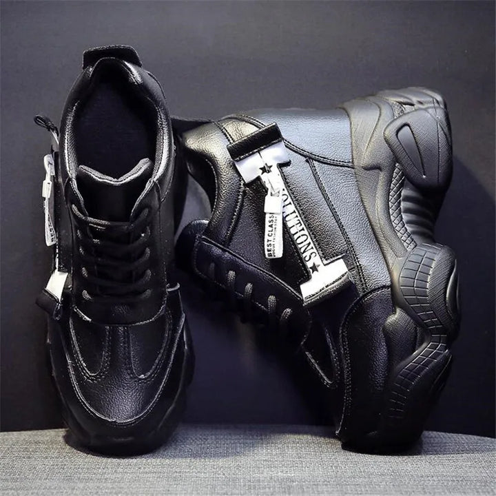 Chunky 12CM Leather Vulcanized Platform Sneakers
