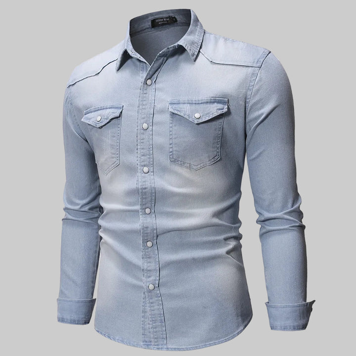 Slim Fit Solid Vintage Denim Shirts