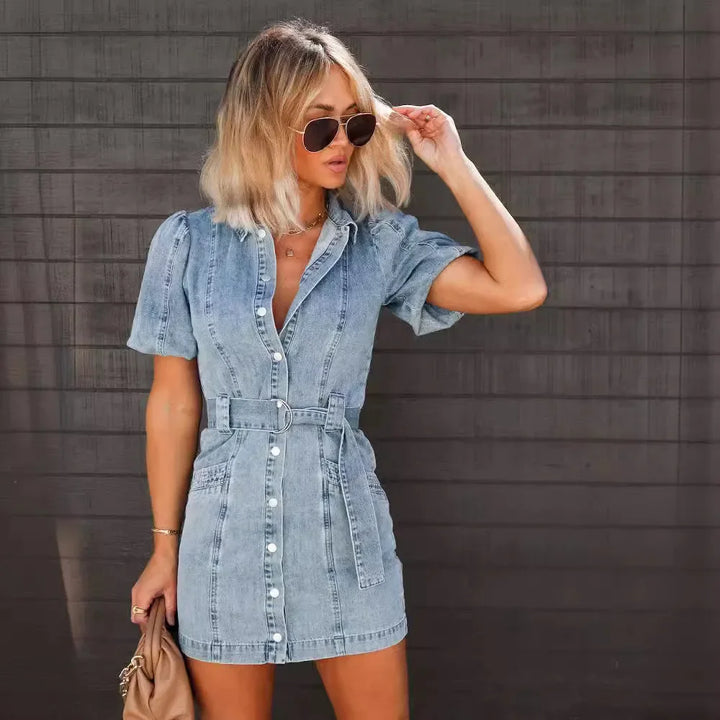Casual Loose Fit Short Sleeves Denim Dress