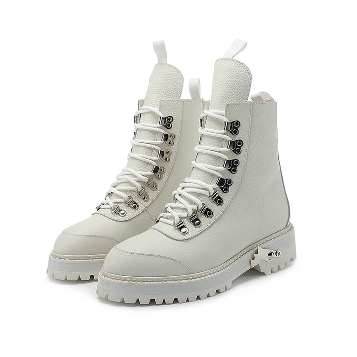 Genuine Leather Lace-Up Military Style Motorcycle Boots
