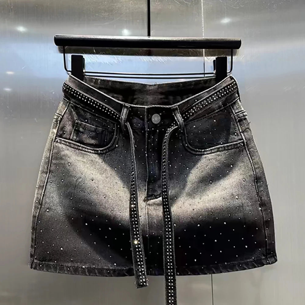 Oversized Retro Diamond Denim Mini Skirt