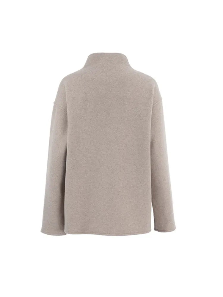 Women's Elegant Retro Brown Autumn Coat with Stand-Up Collar - Fashionable Solid Color Outerwear