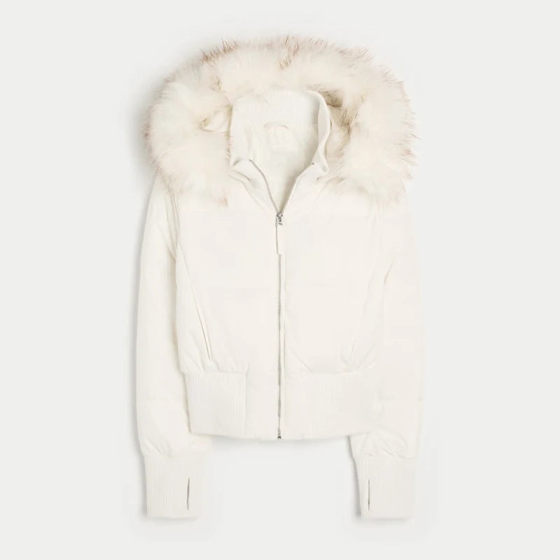 Hooded Fur Elegant  wool coat