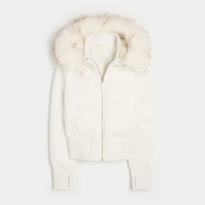 Hooded Fur Elegant  wool coat