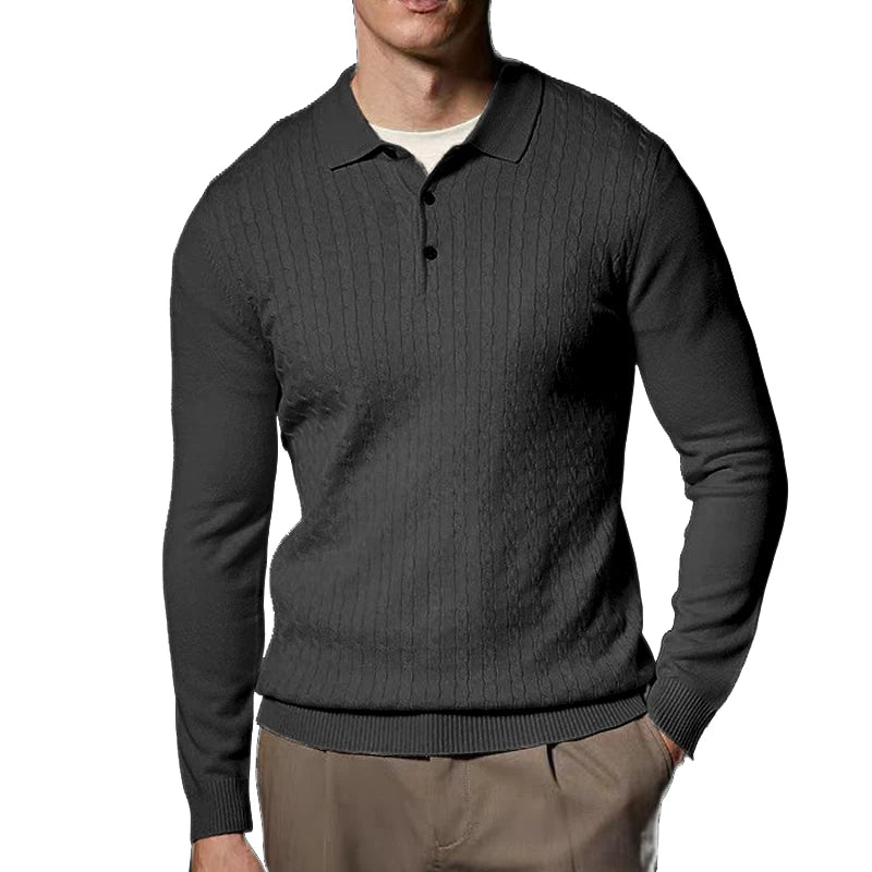 Long Sleeve V-Neck Knitted Polo Sweater