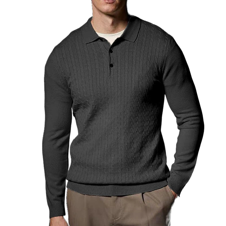 Long Sleeve V-Neck Knitted Polo Sweater