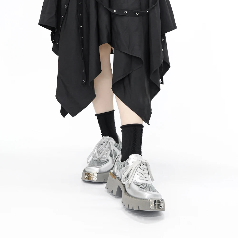 Square Head Leather Platform Oxford Shoes
