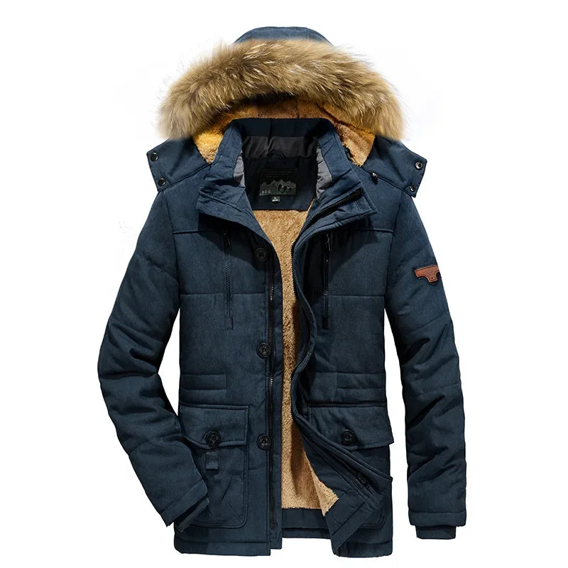 Thick Velvet Multi-Pocket Zipper Winter Parka