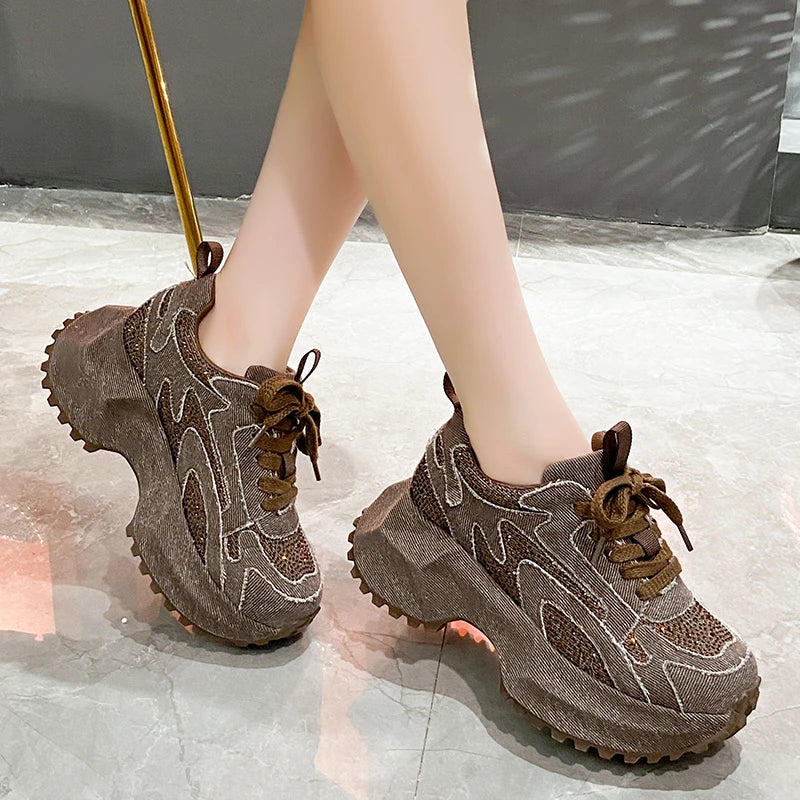 Bling Platform Lace-Up Sneakers
