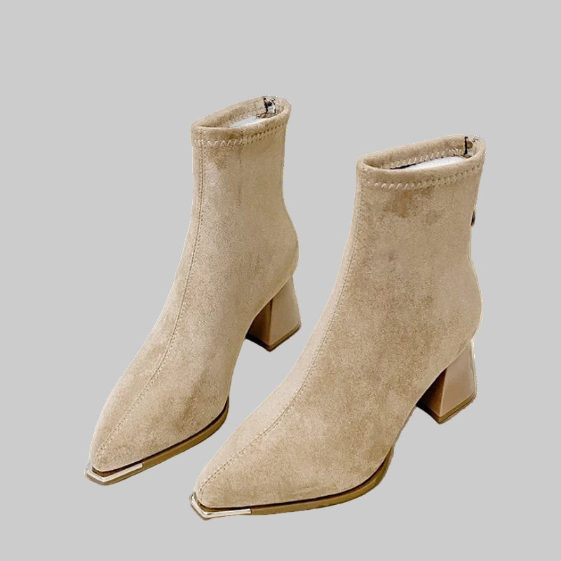 Elegant Pointed Toe Ankle Boots with Thick Heels