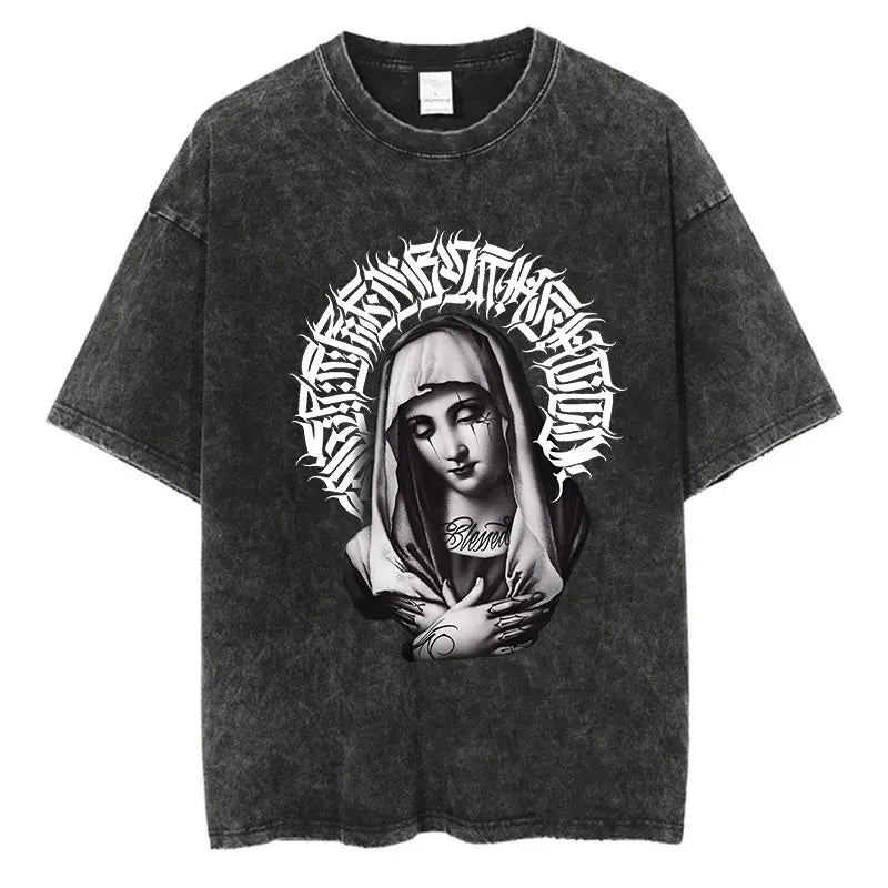 Washed Graphic Print Harajuku Hip Hop T-Shirt