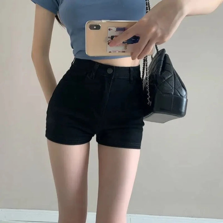 Ripped Trendy Raw Denim A-Line Hem Shorts