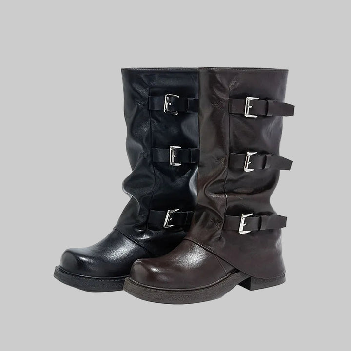 Square Toe Pleated Western Cowboy Boots