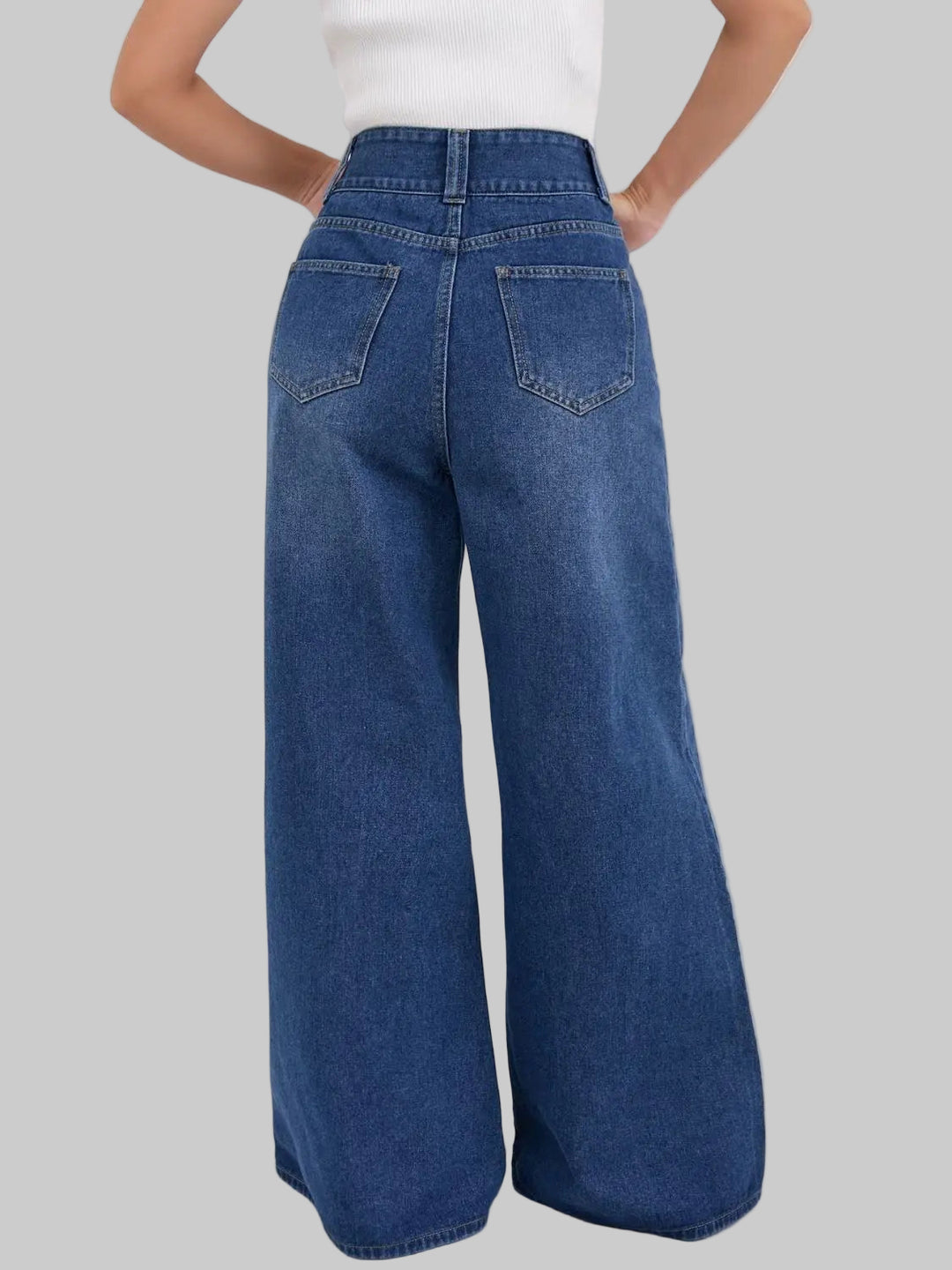 High Waisted Wide Leg Floor-Length Jeans