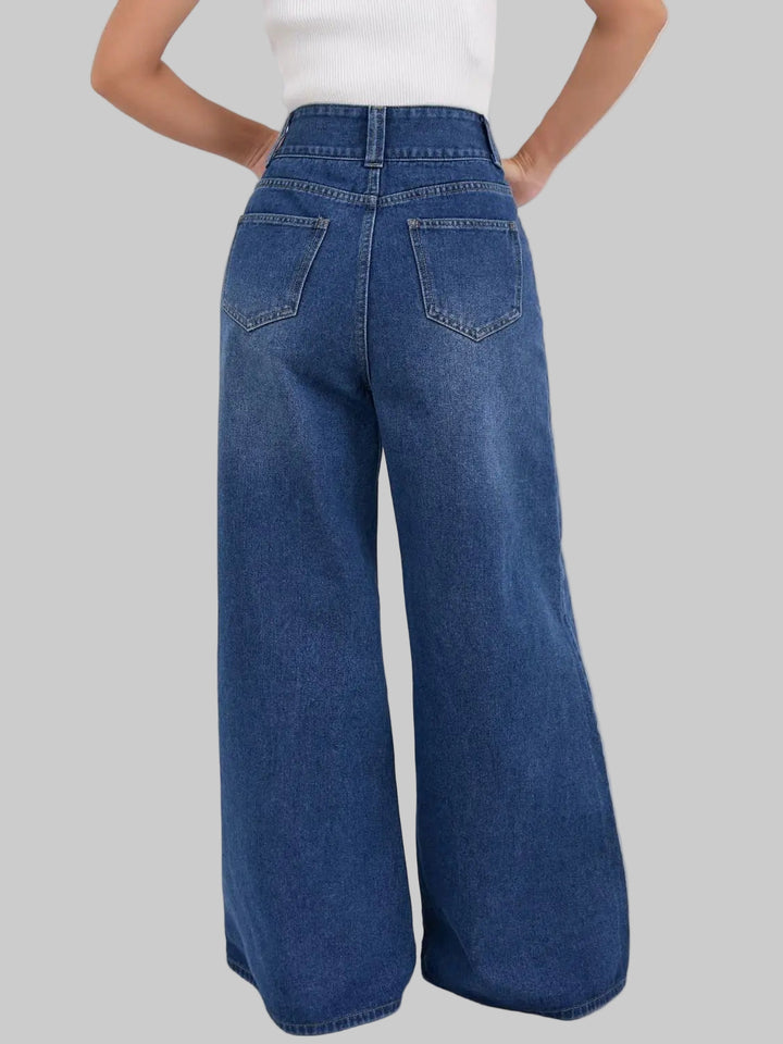 High Waisted Wide Leg Floor-Length Jeans
