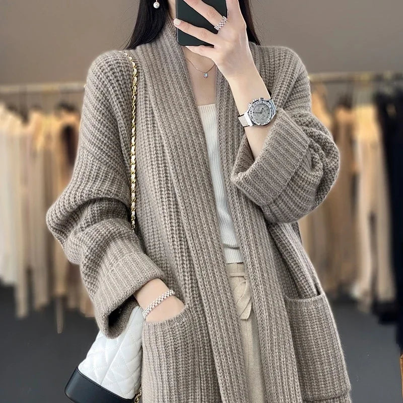 Autumn Winter Thick Solid Color V-neck Sweater