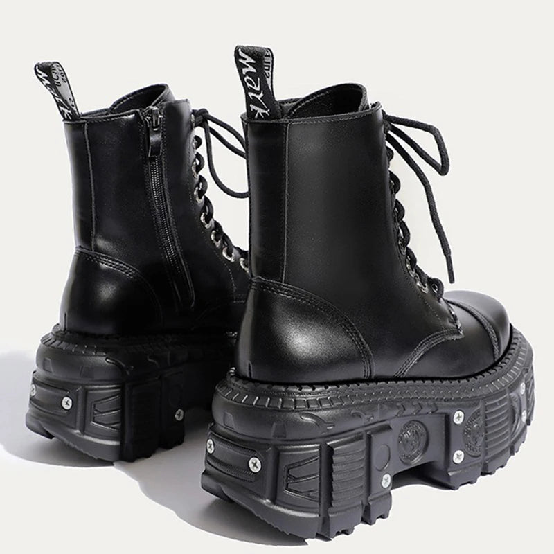 Retro Leather Punk Platform Boots