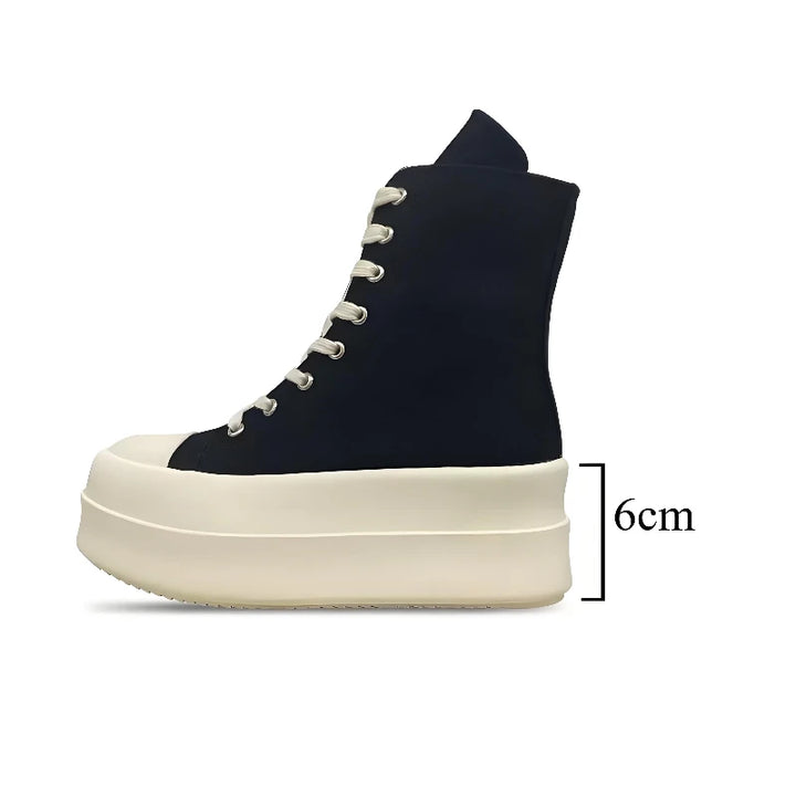 High-Top Lace-Up Canvas Platform Ankle Boots