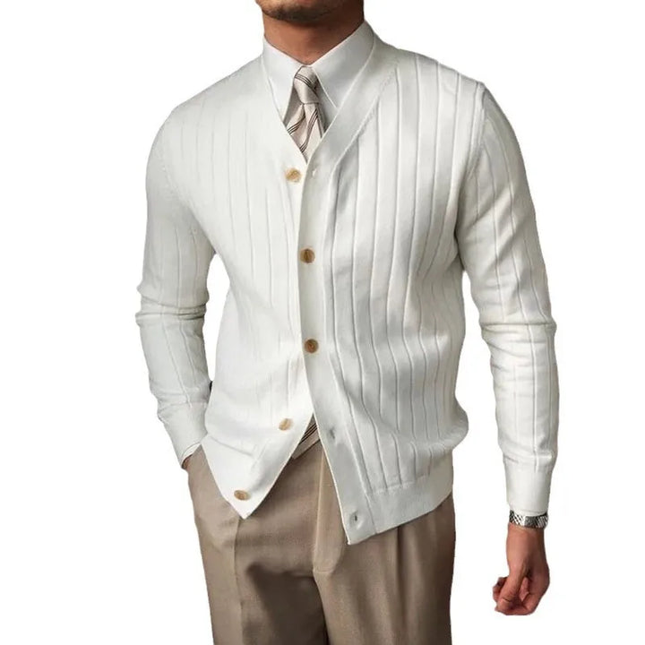 Solid Color V-Neck Slim Fit Knit Business Cardigan