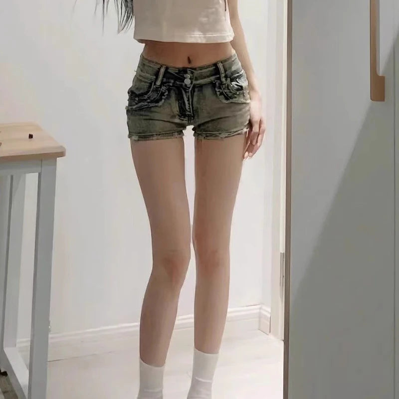 Trendy Women's Low Waist Punk Denim Shorts